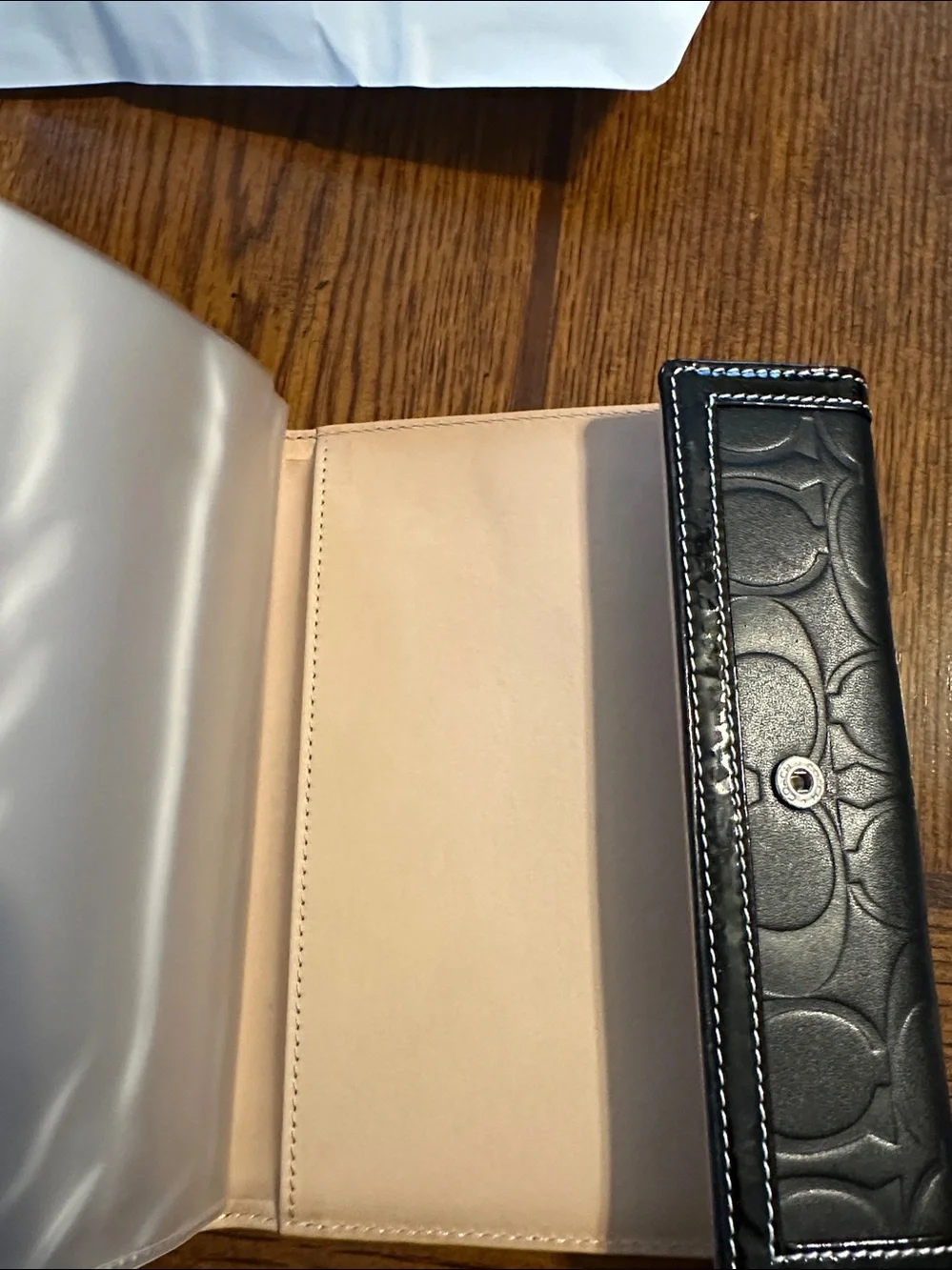 Coach Black Embossed Signature Leather Passport Cover with Silver Accent
